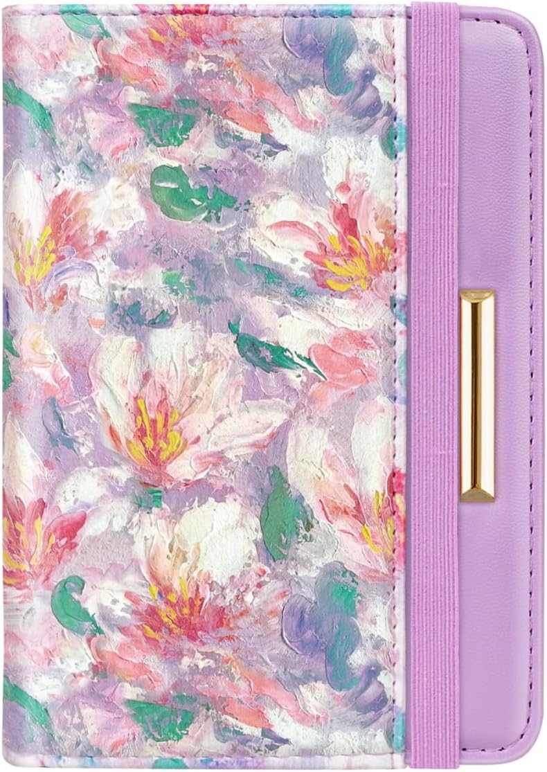 Passport Holder Cover, RFID Travel Wallet Women Card Holder | Travel Essentials, Passport Book Holders, Passport Cover Case, PU Leather, Cute, Thin, Spliced Design, Green Flower - Colors A