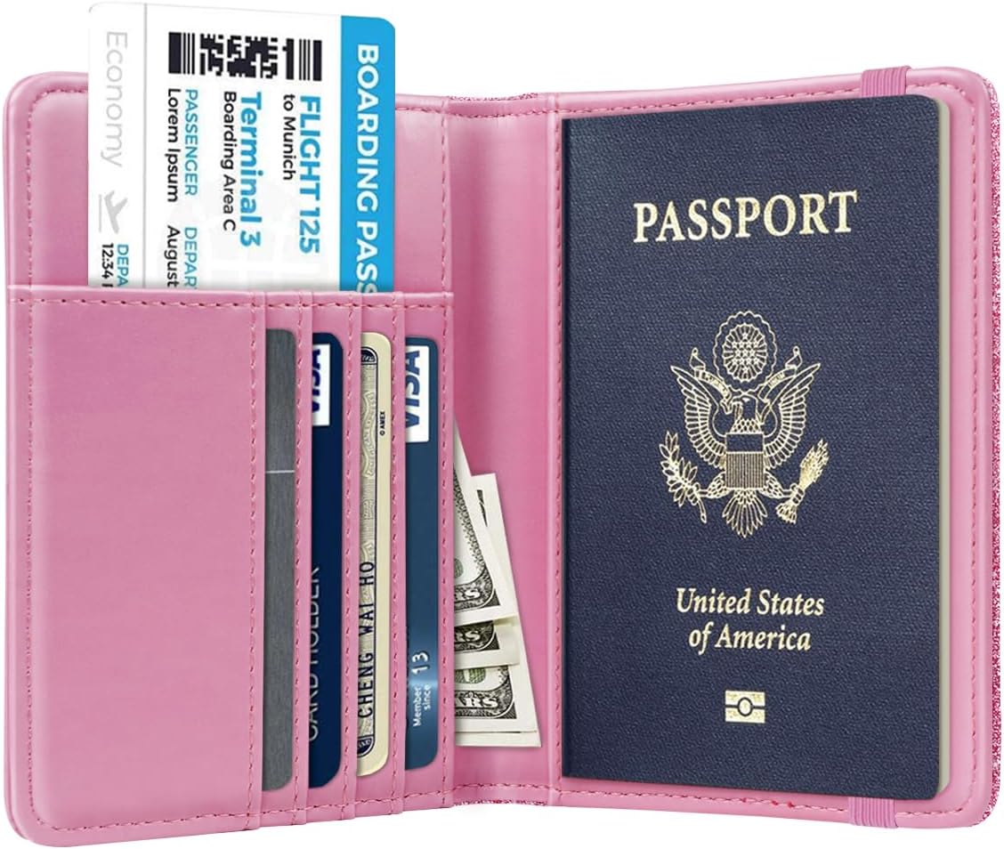 Passport Holder Cover, RFID Travel Wallet Women Card Holder | Travel Essentials, Passport Book Holders, Passport Cover Case, PU Leather, Cute, Thin, Spliced Design, Green Flower - Colors A
