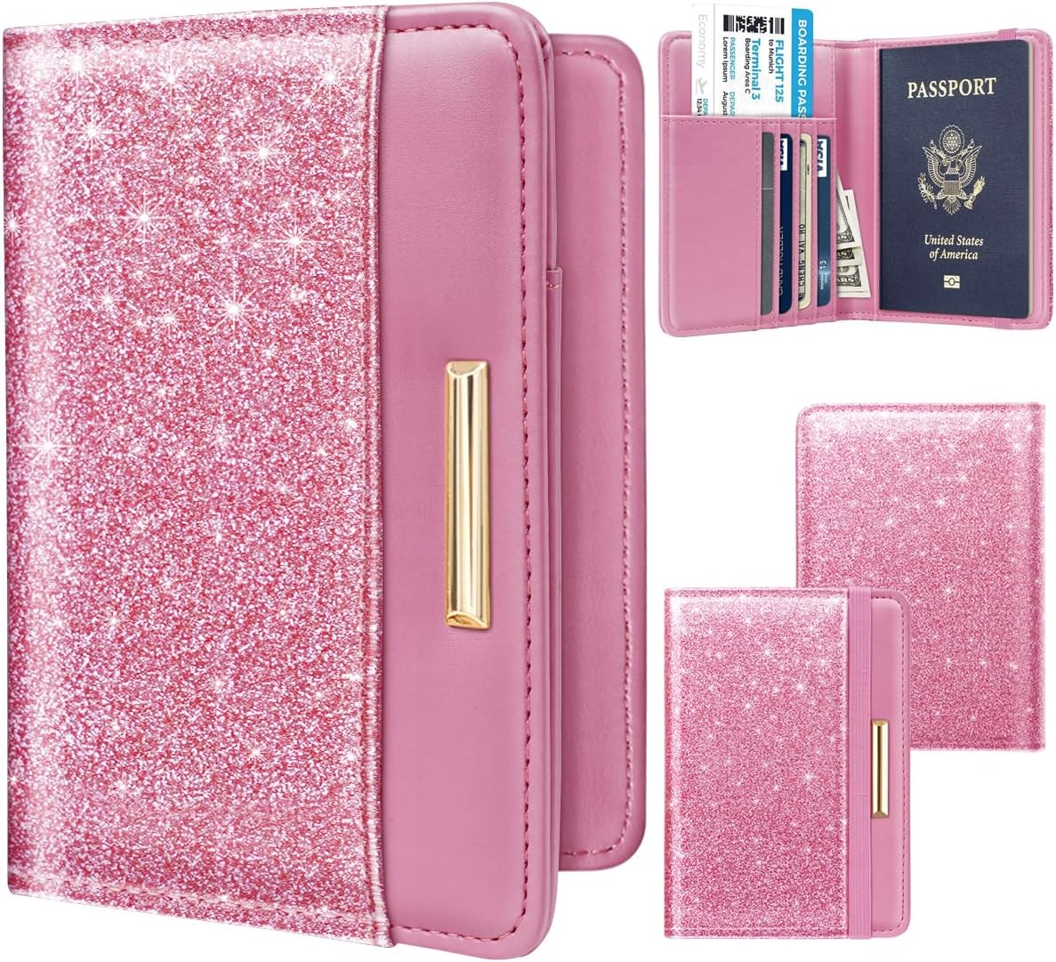 Passport Holder Cover, RFID Travel Wallet Women Card Holder | Travel Essentials, Passport Book Holders, Passport Cover Case, PU Leather, Cute, Thin, Spliced Design, Green Flower - Colors A