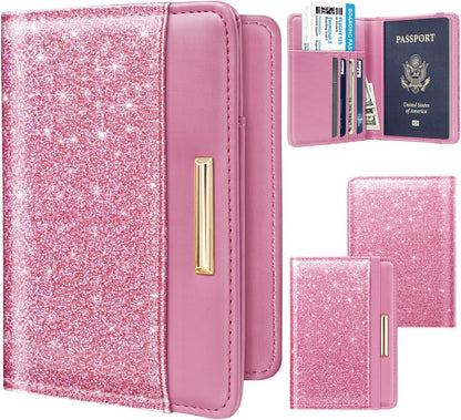 Passport Holder Cover, RFID Travel Wallet Women Card Holder | Travel Essentials, Passport Book Holders, Passport Cover Case, PU Leather, Cute, Thin, Spliced Design, Green Flower - Colors A