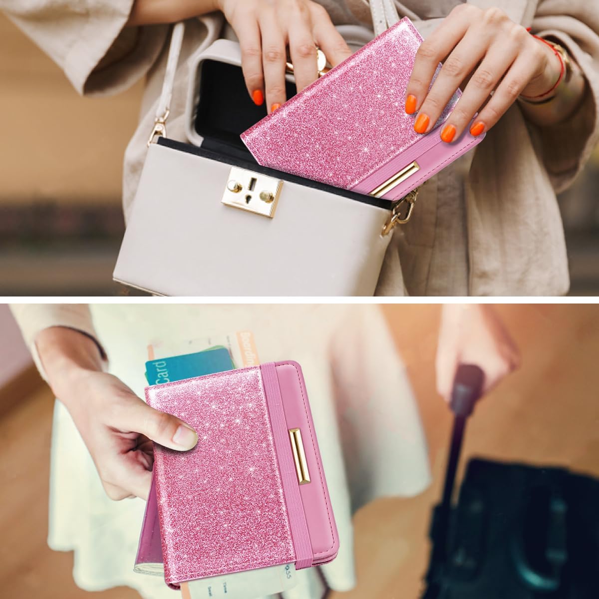 Passport Holder Cover, RFID Travel Wallet Women Card Holder | Travel Essentials, Passport Book Holders, Passport Cover Case, PU Leather, Cute, Thin, Spliced Design, Green Flower - Colors A