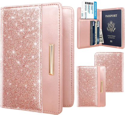 Passport Holder Cover, RFID Travel Wallet Women Card Holder | Travel Essentials, Passport Book Holders, Passport Cover Case, PU Leather, Cute, Thin, Spliced Design, Green Flower - Colors A