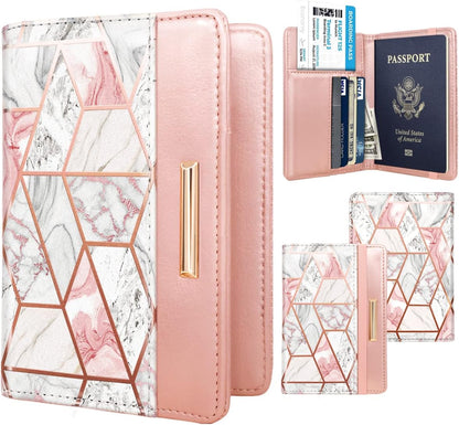 Passport Holder Cover, RFID Travel Wallet Women Card Holder | Travel Essentials, Passport Book Holders, Passport Cover Case, PU Leather, Cute, Thin, Spliced Design, Green Flower - Colors A