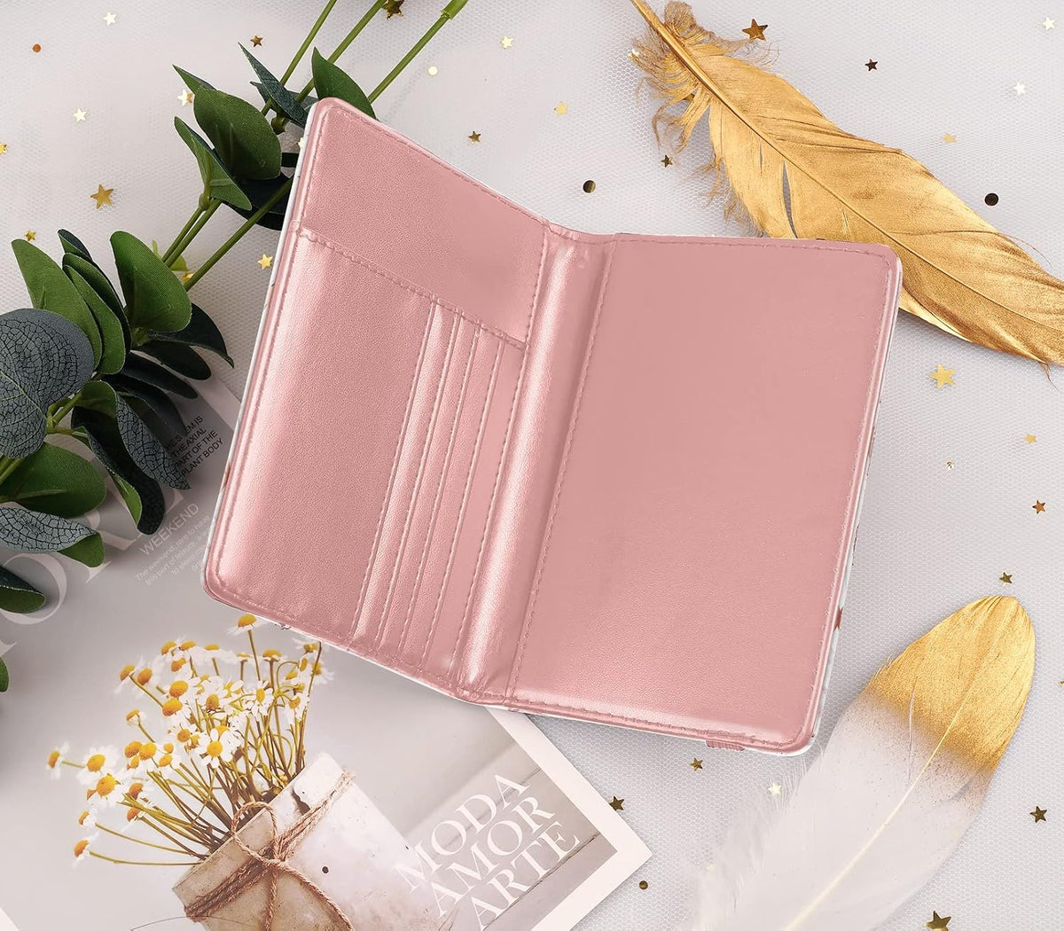 Passport Holder Cover, RFID Travel Wallet Women Card Holder | Travel Essentials, Passport Book Holders, Passport Cover Case, PU Leather, Cute, Thin, Spliced Design, Green Flower - Colors A
