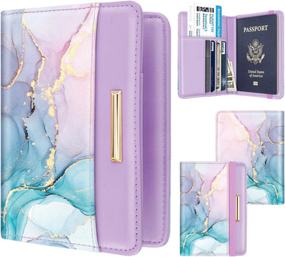 Passport Holder Cover, RFID Travel Wallet Women Card Holder | Travel Essentials, Passport Book Holders, Passport Cover Case, PU Leather, Cute, Thin, Spliced Design, Green Flower - Colors A