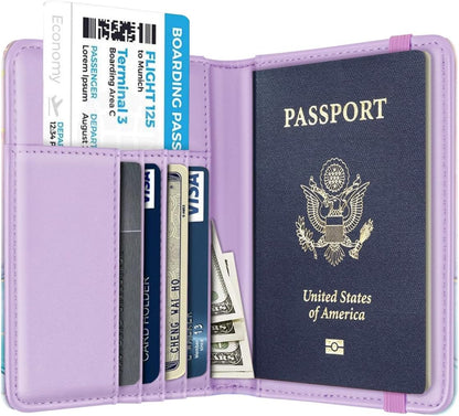 Passport Holder Cover, RFID Travel Wallet Women Card Holder | Travel Essentials, Passport Book Holders, Passport Cover Case, PU Leather, Cute, Thin, Spliced Design, Green Flower - Colors A