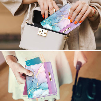 Passport Holder Cover, RFID Travel Wallet Women Card Holder | Travel Essentials, Passport Book Holders, Passport Cover Case, PU Leather, Cute, Thin, Spliced Design, Green Flower - Colors A