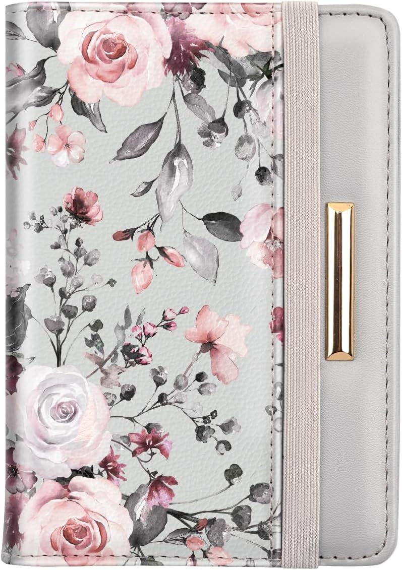 Passport Holder Cover, RFID Travel Wallet Women Card Holder | Travel Essentials, Passport Book Holders, Passport Cover Case, PU Leather, Cute, Thin, Spliced Design, Green Flower - Colors A