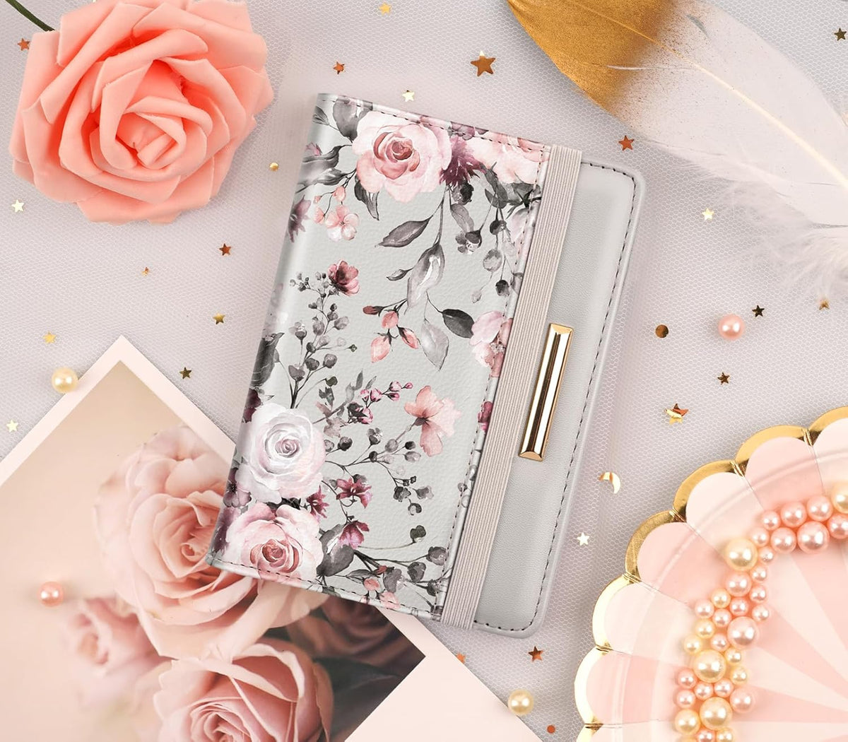 Passport Holder Cover, RFID Travel Wallet Women Card Holder | Travel Essentials, Passport Book Holders, Passport Cover Case, PU Leather, Cute, Thin, Spliced Design, Green Flower - Colors A