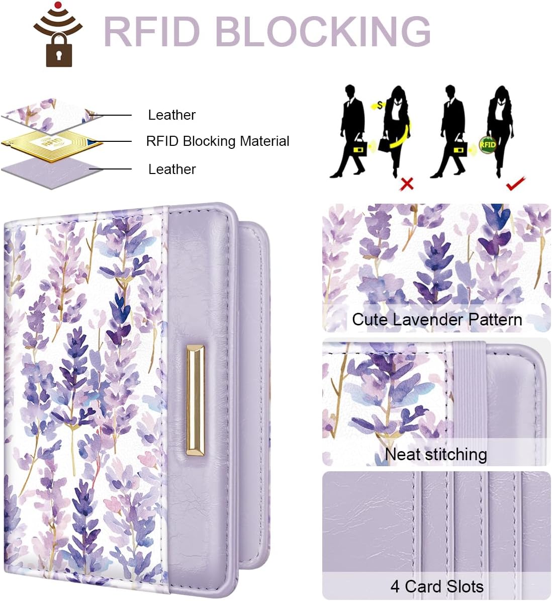 Passport Holder Cover, RFID Travel Wallet Women Card Holder | Travel Essentials, Passport Book Holders, Passport Cover Case, PU Leather, Cute, Thin, Spliced Design, Green Flower - Colors A