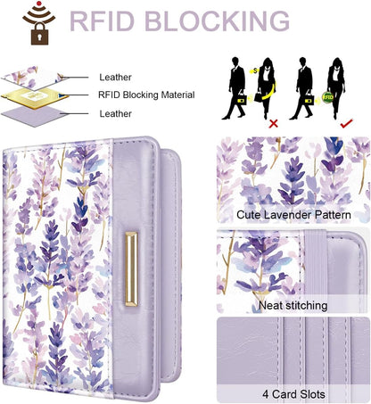 Passport Holder Cover, RFID Travel Wallet Women Card Holder | Travel Essentials, Passport Book Holders, Passport Cover Case, PU Leather, Cute, Thin, Spliced Design, Green Flower - Colors A