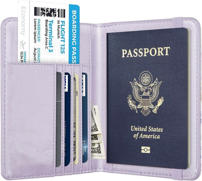 Passport Holder Cover, RFID Travel Wallet Women Card Holder | Travel Essentials, Passport Book Holders, Passport Cover Case, PU Leather, Cute, Thin, Spliced Design, Green Flower - Colors A