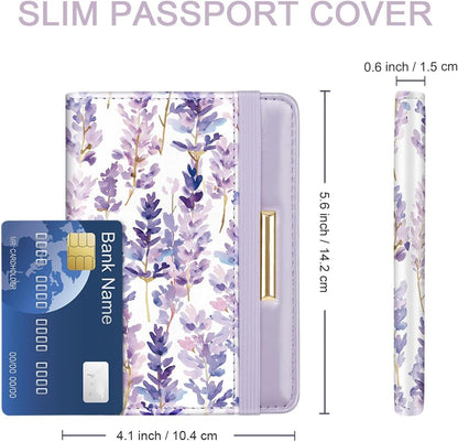 Passport Holder Cover, RFID Travel Wallet Women Card Holder | Travel Essentials, Passport Book Holders, Passport Cover Case, PU Leather, Cute, Thin, Spliced Design, Green Flower - Colors A