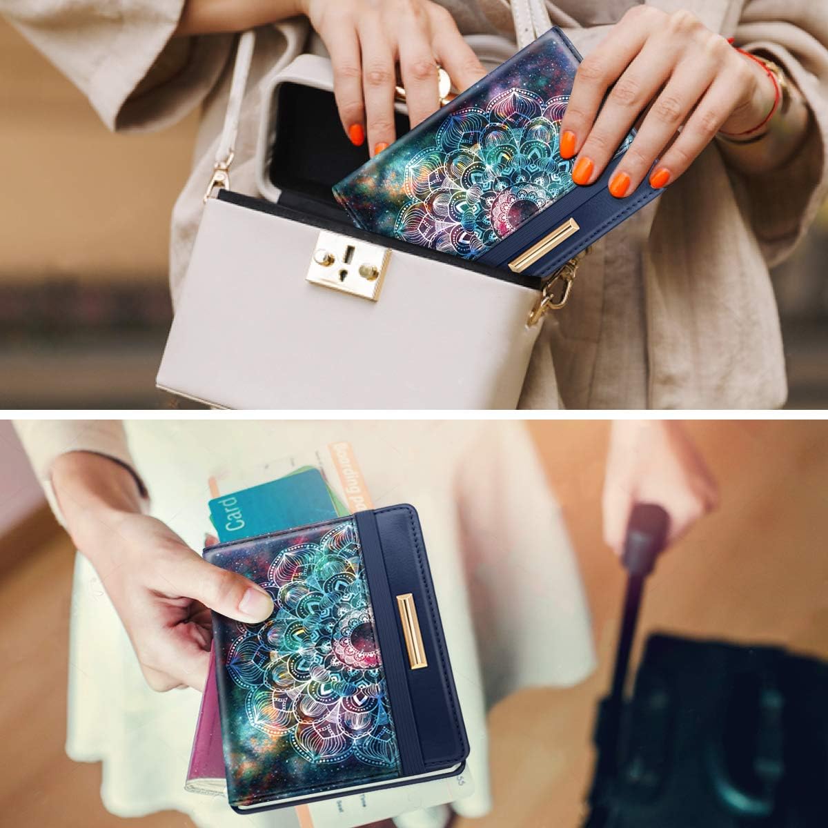 Passport Holder Cover, RFID Travel Wallet Women Card Holder | Travel Essentials, Passport Book Holders, Passport Cover Case, PU Leather, Cute, Thin, Spliced Design, Green Flower - Colors A