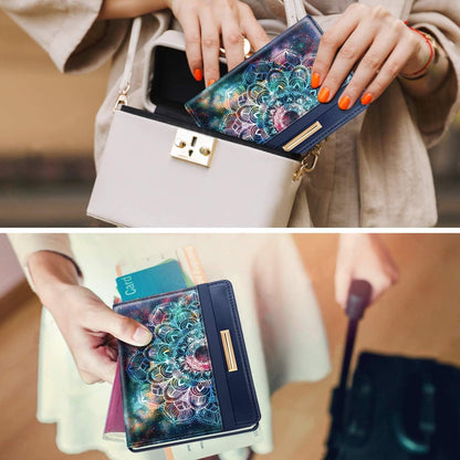 Passport Holder Cover, RFID Travel Wallet Women Card Holder | Travel Essentials, Passport Book Holders, Passport Cover Case, PU Leather, Cute, Thin, Spliced Design, Green Flower - Colors A