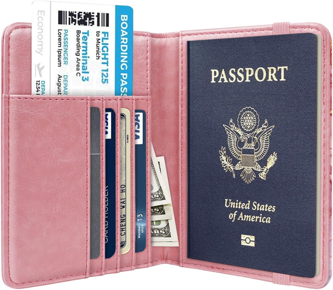 Passport Holder Cover, RFID Travel Wallet Women Card Holder | Travel Essentials, Passport Book Holders, Passport Cover Case, PU Leather, Cute, Thin, Spliced Design, Green Flower - Colors A