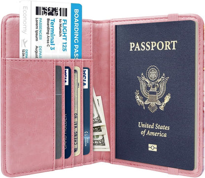 Passport Holder Cover, RFID Travel Wallet Women Card Holder | Travel Essentials, Passport Book Holders, Passport Cover Case, PU Leather, Cute, Thin, Spliced Design, Green Flower - Colors A