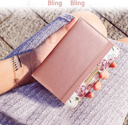Passport Holder Cover, RFID Travel Wallet Women Card Holder | Travel Essentials, Passport Book Holders, Passport Cover Case, PU Leather, Cute, Thin, Spliced Design, Green Flower - Colors A