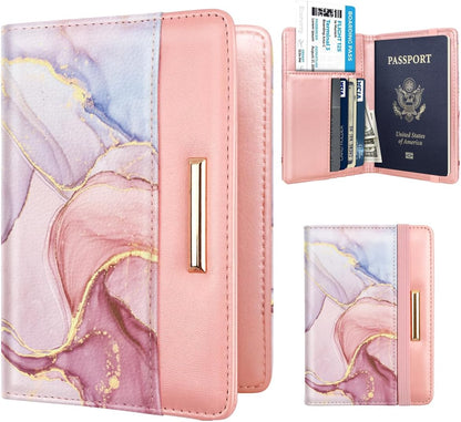 Passport Holder Cover, RFID Travel Wallet Women Card Holder | Travel Essentials, Passport Book Holders, Passport Cover Case, PU Leather, Cute, Thin, Spliced Design, Green Flower - Colors A