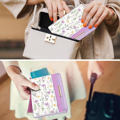 Passport Holder Cover, RFID Travel Wallet Women Card Holder | Travel Essentials, Passport Book Holders, Passport Cover Case, PU Leather, Cute, Thin, Spliced Design, Green Flower - Colors A