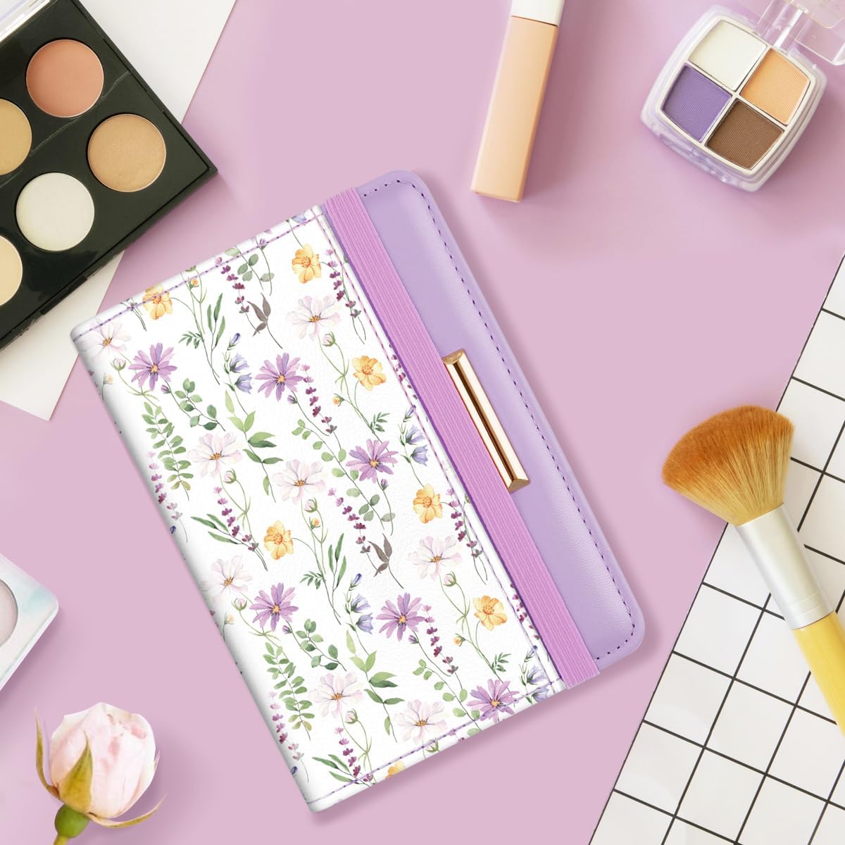 Passport Holder Cover, RFID Travel Wallet Women Card Holder | Travel Essentials, Passport Book Holders, Passport Cover Case, PU Leather, Cute, Thin, Spliced Design, Green Flower - Colors A