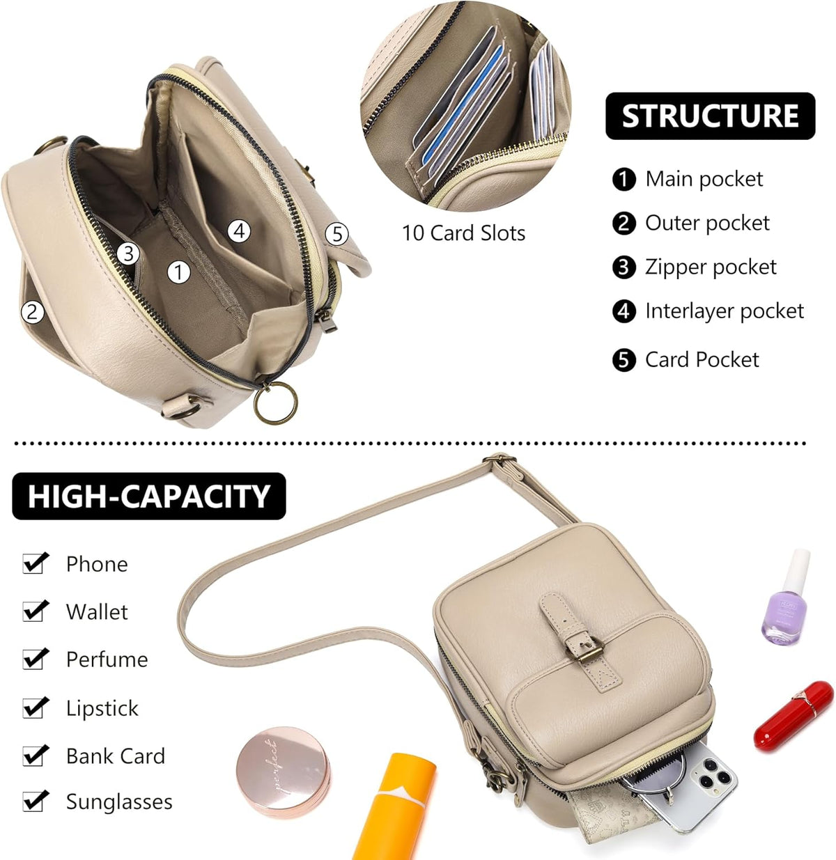 Small Crossbody Bags for Women Vegan Leather Messenger Purses, Vintage Wallet Anti Theft Shoulder Handbags with Card Slots