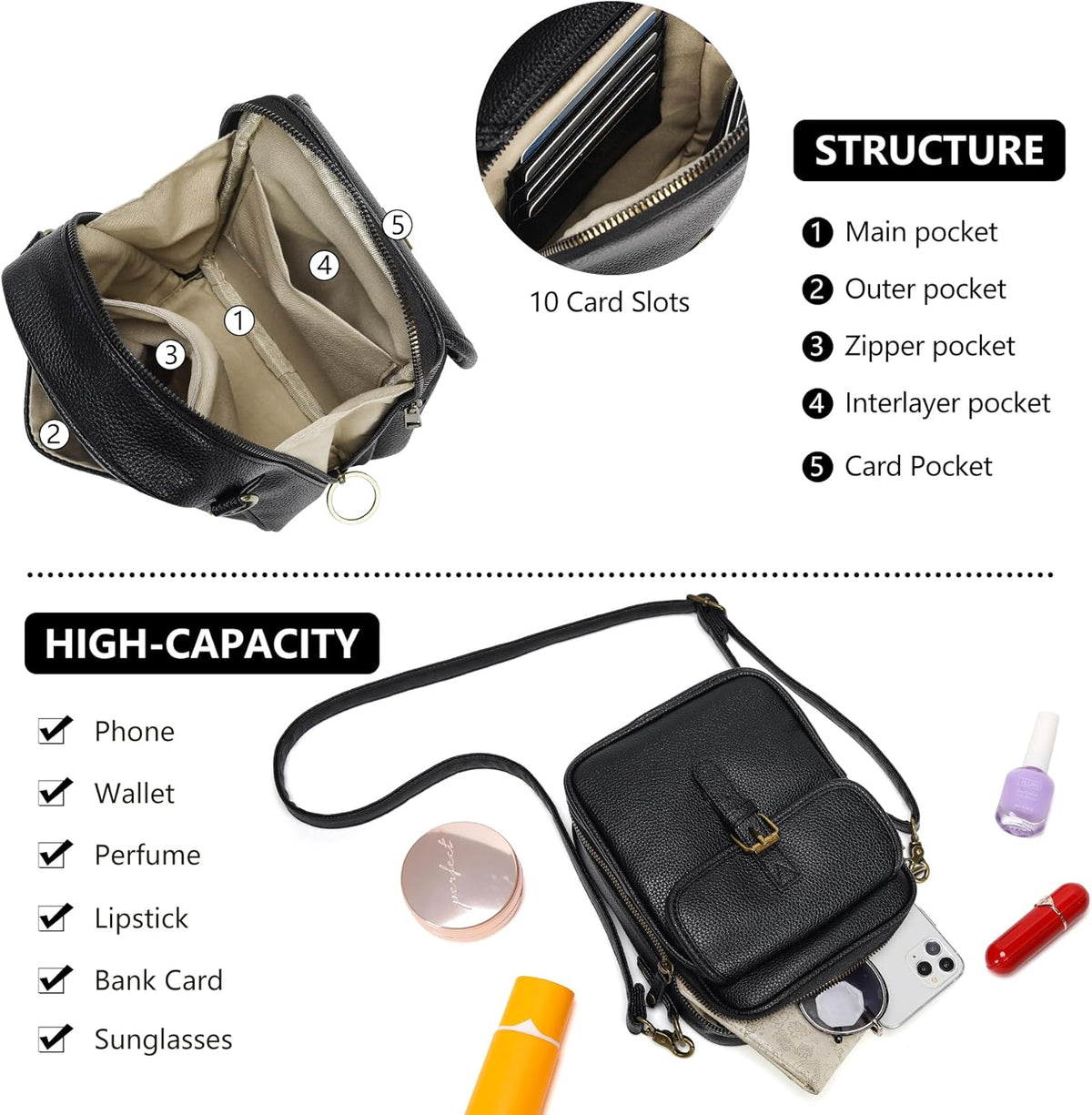 Small Crossbody Bags for Women Vegan Leather Messenger Purses, Vintage Wallet Anti Theft Shoulder Handbags with Card Slots