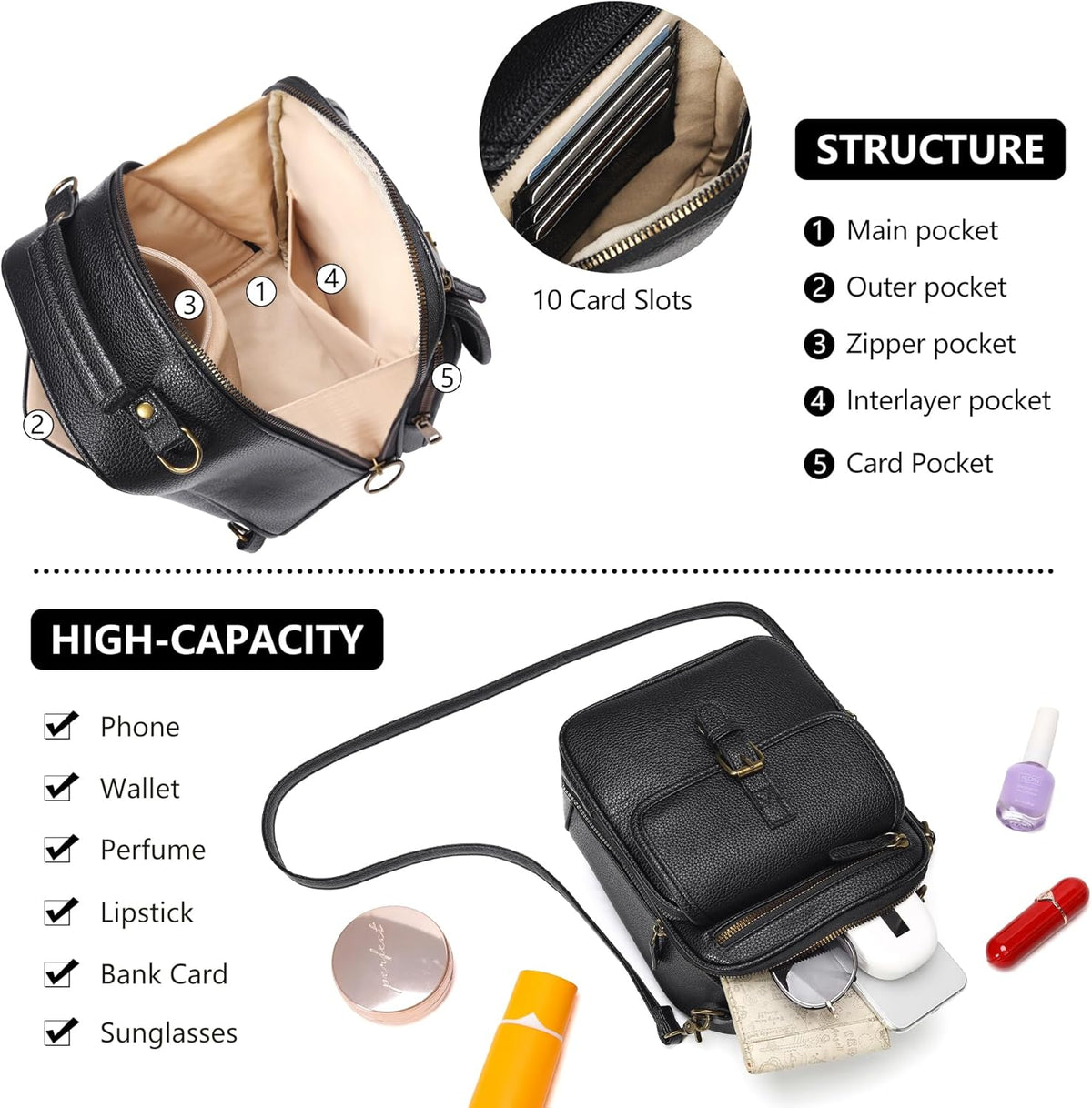 Small Crossbody Bags for Women Vegan Leather Messenger Purses, Vintage Wallet Anti Theft Shoulder Handbags with Card Slots