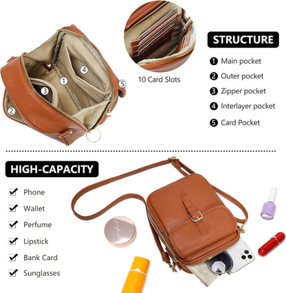 Small Crossbody Bags for Women Vegan Leather Messenger Purses, Vintage Wallet Anti Theft Shoulder Handbags with Card Slots