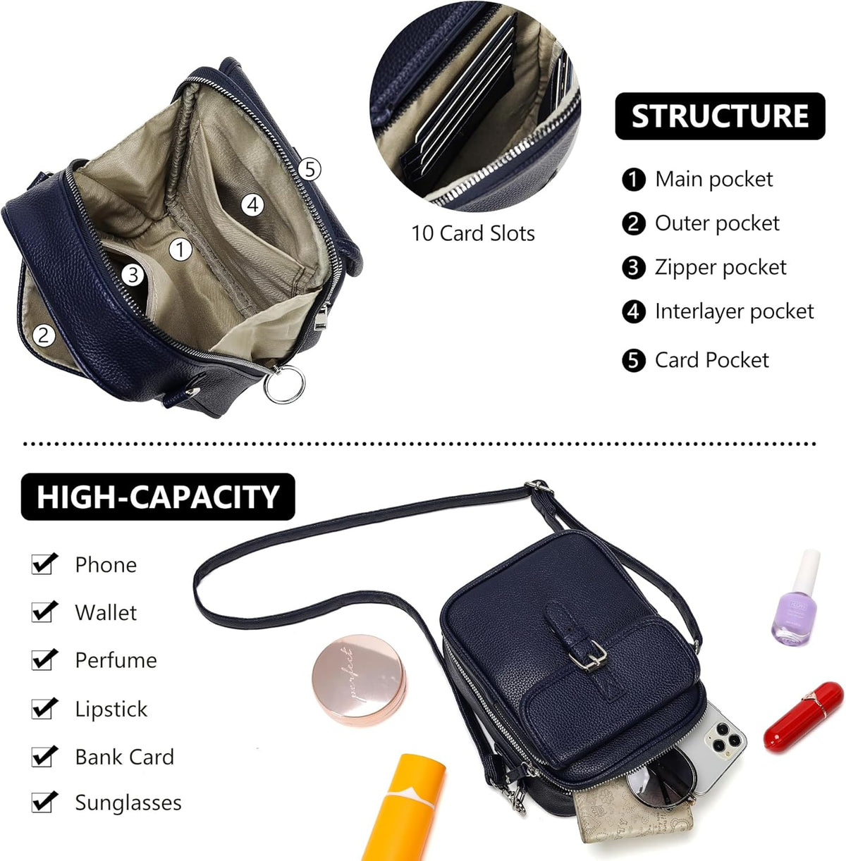 Small Crossbody Bags for Women Vegan Leather Messenger Purses, Vintage Wallet Anti Theft Shoulder Handbags with Card Slots