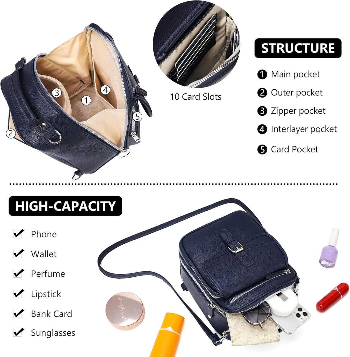 Small Crossbody Bags for Women Vegan Leather Messenger Purses, Vintage Wallet Anti Theft Shoulder Handbags with Card Slots
