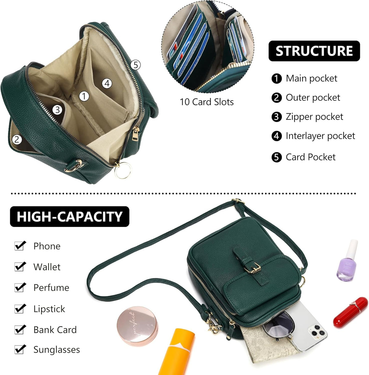 Small Crossbody Bags for Women Vegan Leather Messenger Purses, Vintage Wallet Anti Theft Shoulder Handbags with Card Slots