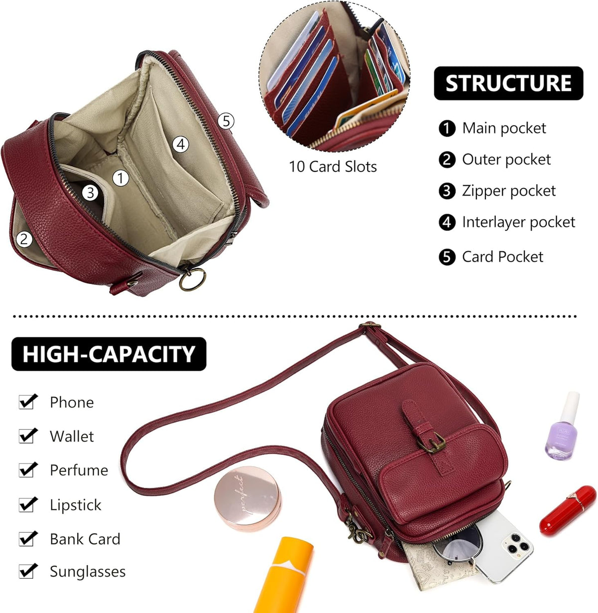 Small Crossbody Bags for Women Vegan Leather Messenger Purses, Vintage Wallet Anti Theft Shoulder Handbags with Card Slots