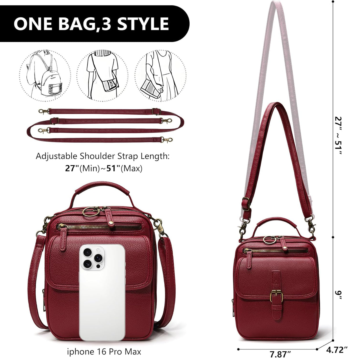 Small Crossbody Bags for Women Vegan Leather Messenger Purses, Vintage Wallet Anti Theft Shoulder Handbags with Card Slots