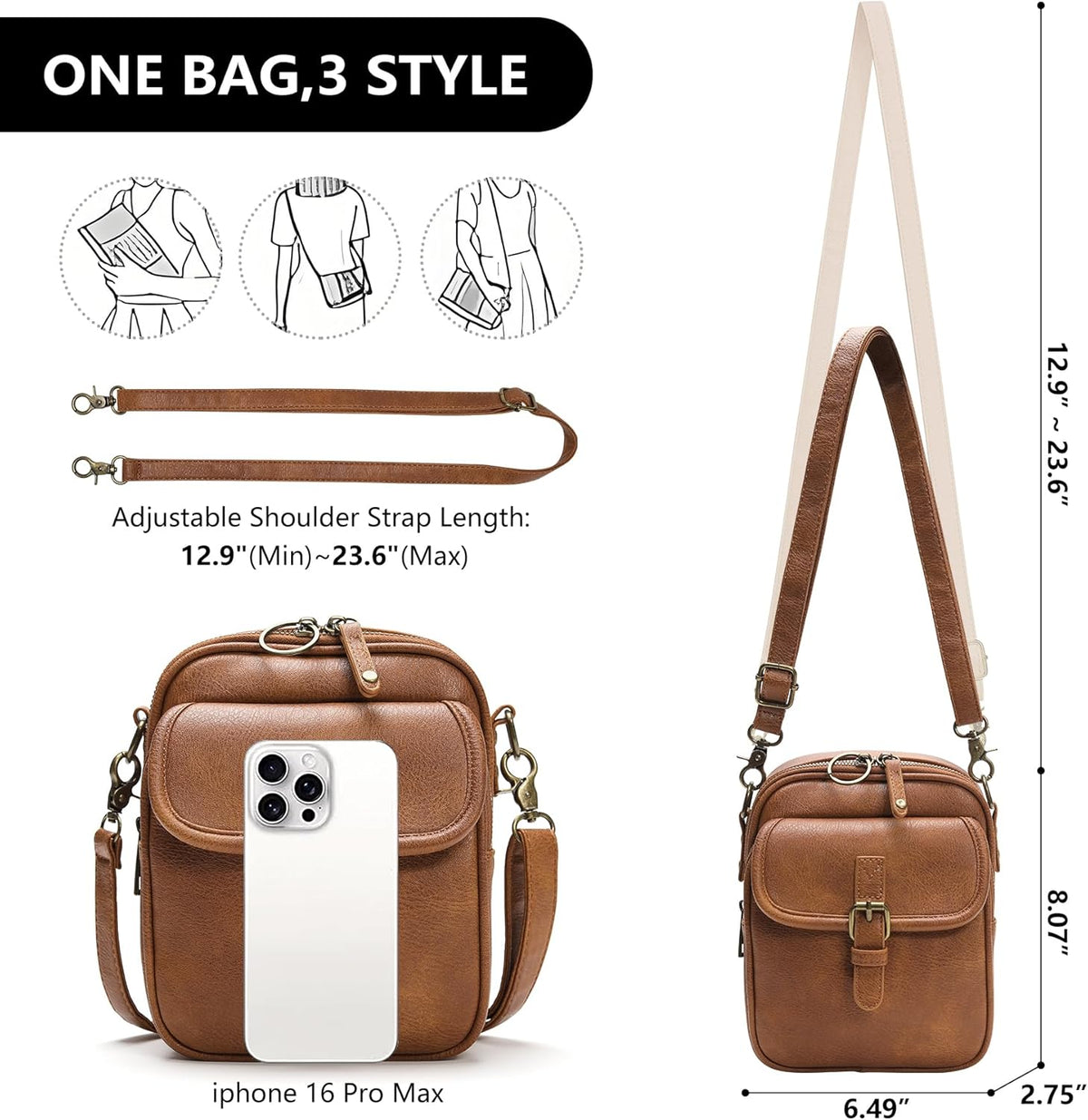 Small Crossbody Bags for Women Vegan Leather Messenger Purses, Vintage Wallet Anti Theft Shoulder Handbags with Card Slots