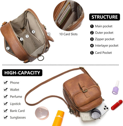 Small Crossbody Bags for Women Vegan Leather Messenger Purses, Vintage Wallet Anti Theft Shoulder Handbags with Card Slots