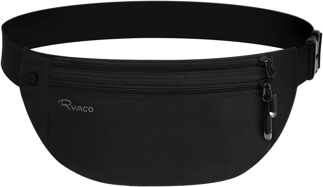 Money Belt for Men & Women Travel Hidden Wallet Secure RFID Blocking Waterproof Pouch for Passport, Cards, Cash& Phone Adjustable& Wearable Slim Waist Bag Under Clothes