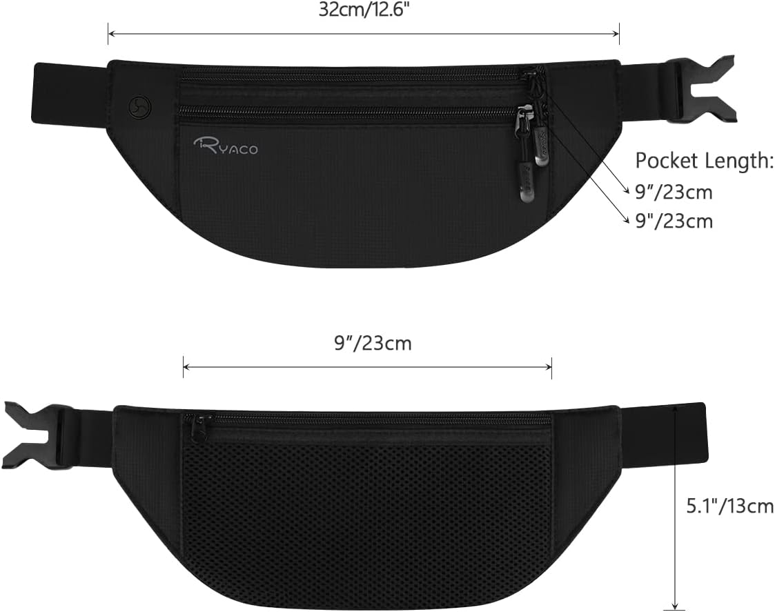 Money Belt for Men & Women Travel Hidden Wallet Secure RFID Blocking Waterproof Pouch for Passport, Cards, Cash& Phone Adjustable& Wearable Slim Waist Bag Under Clothes