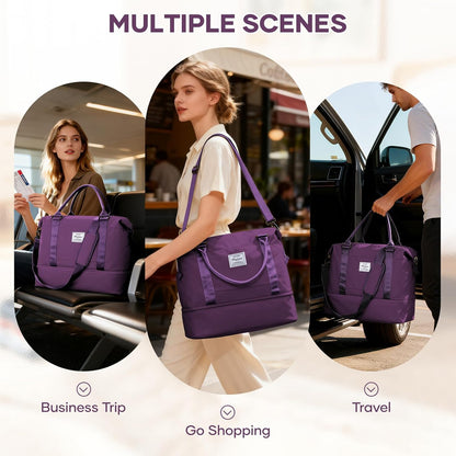Travel Duffel Bag, 18x14x8 Inches Travel Bag Spirit with Shoes Compartment, Weekender Overnight Bag for Women with Trolley Sleeve, Carry On Bag for Airplanes Sport Tote Gym Bag Black - Colors A