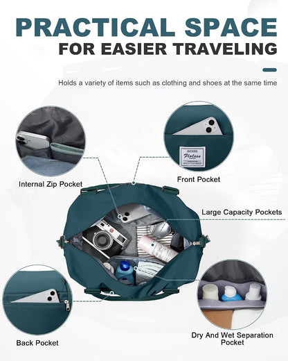 Travel Duffel Bag, 18x14x8 Inches Travel Bag Spirit with Shoes Compartment, Weekender Overnight Bag for Women with Trolley Sleeve, Carry On Bag for Airplanes Sport Tote Gym Bag Black - Colors A