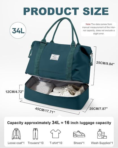 Travel Duffel Bag, 18x14x8 Inches Travel Bag Spirit with Shoes Compartment, Weekender Overnight Bag for Women with Trolley Sleeve, Carry On Bag for Airplanes Sport Tote Gym Bag Black - Colors A