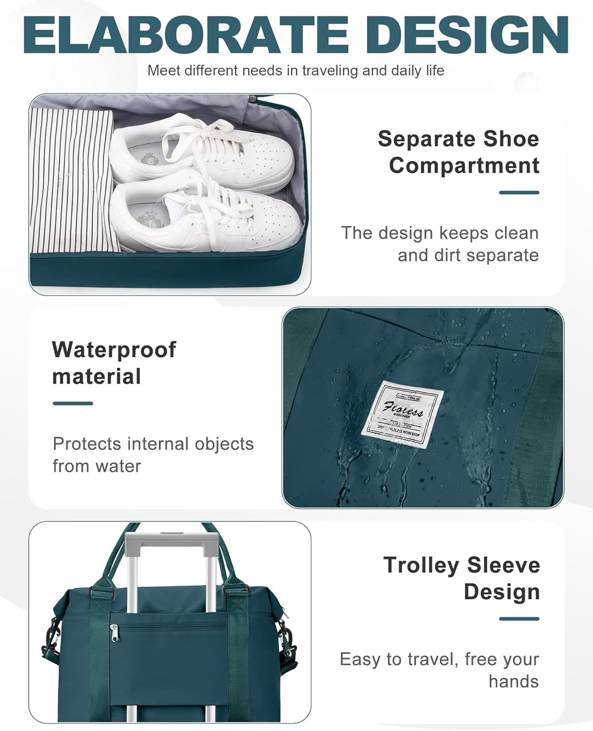 Travel Duffel Bag, 18x14x8 Inches Travel Bag Spirit with Shoes Compartment, Weekender Overnight Bag for Women with Trolley Sleeve, Carry On Bag for Airplanes Sport Tote Gym Bag Black - Colors A