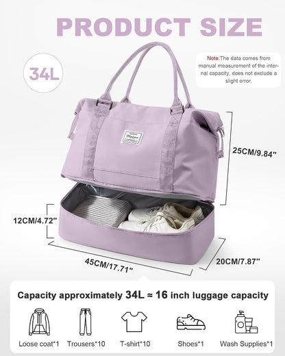 Travel Duffel Bag, 18x14x8 Inches Travel Bag Spirit with Shoes Compartment, Weekender Overnight Bag for Women with Trolley Sleeve, Carry On Bag for Airplanes Sport Tote Gym Bag Black - Colors A