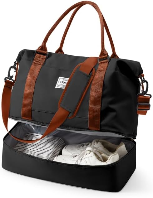 Travel Duffel Bag, 18x14x8 Inches Travel Bag Spirit with Shoes Compartment, Weekender Overnight Bag for Women with Trolley Sleeve, Carry On Bag for Airplanes Sport Tote Gym Bag Black - Colors A