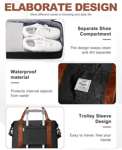Travel Duffel Bag, 18x14x8 Inches Travel Bag Spirit with Shoes Compartment, Weekender Overnight Bag for Women with Trolley Sleeve, Carry On Bag for Airplanes Sport Tote Gym Bag Black - Colors A