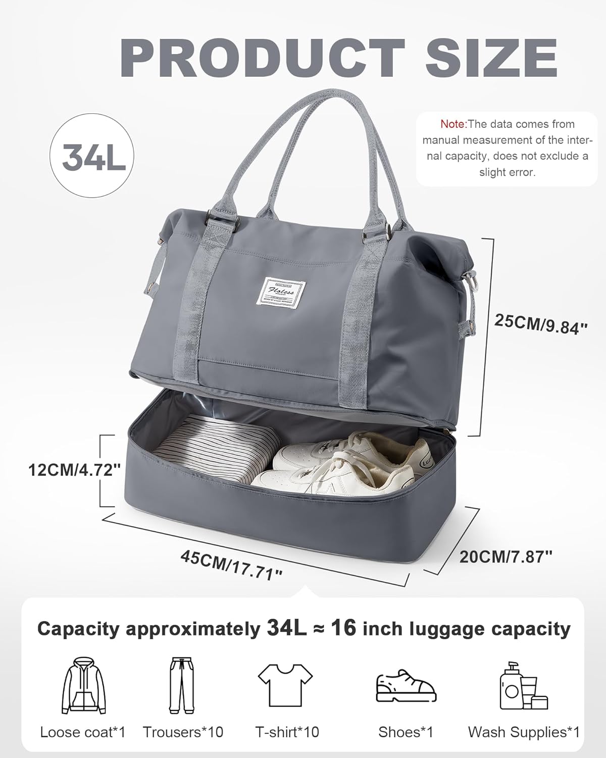 Travel Duffel Bag, 18x14x8 Inches Travel Bag Spirit with Shoes Compartment, Weekender Overnight Bag for Women with Trolley Sleeve, Carry On Bag for Airplanes Sport Tote Gym Bag Black - Colors A