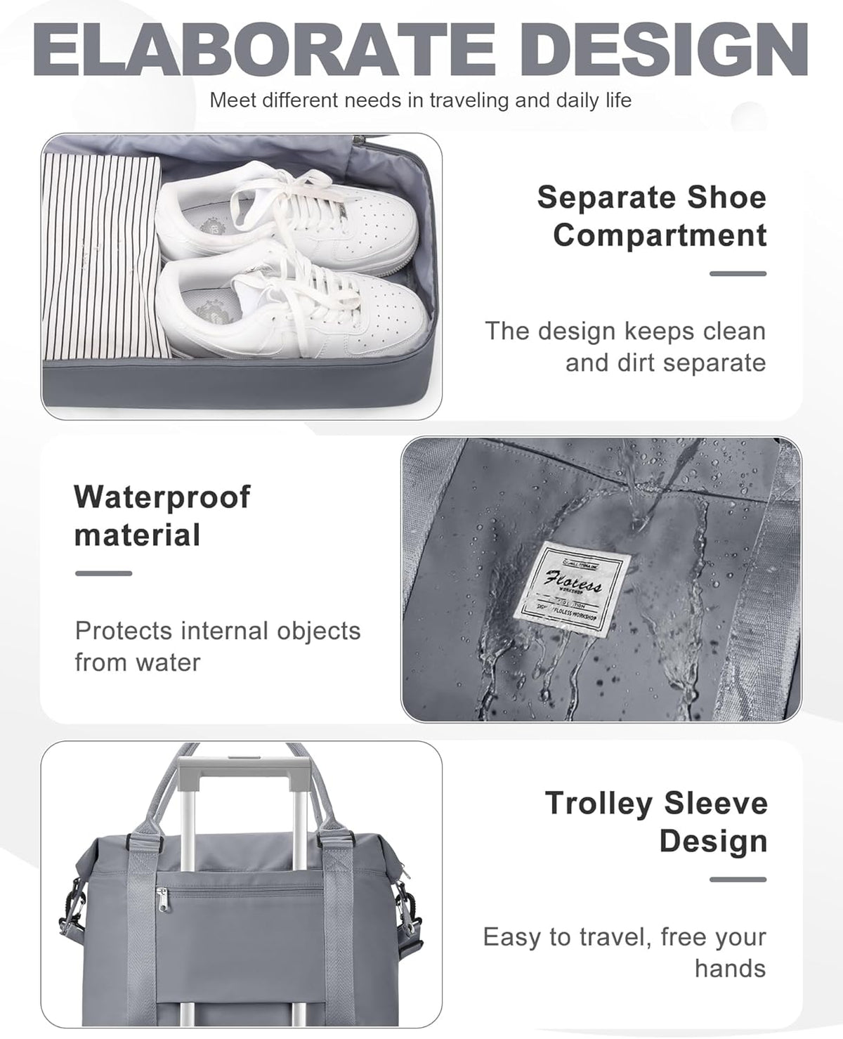 Travel Duffel Bag, 18x14x8 Inches Travel Bag Spirit with Shoes Compartment, Weekender Overnight Bag for Women with Trolley Sleeve, Carry On Bag for Airplanes Sport Tote Gym Bag Black - Colors A