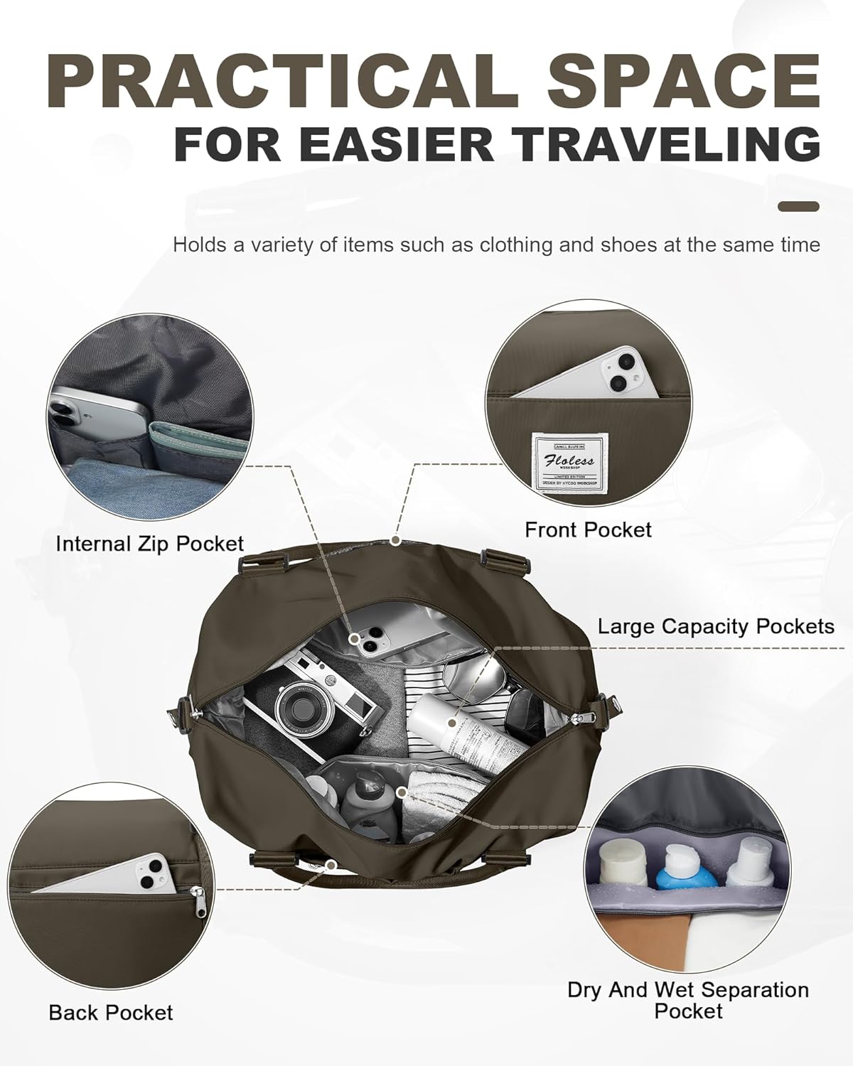 Travel Duffel Bag, 18x14x8 Inches Travel Bag Spirit with Shoes Compartment, Weekender Overnight Bag for Women with Trolley Sleeve, Carry On Bag for Airplanes Sport Tote Gym Bag Black - Colors A