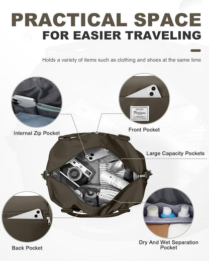 Travel Duffel Bag, 18x14x8 Inches Travel Bag Spirit with Shoes Compartment, Weekender Overnight Bag for Women with Trolley Sleeve, Carry On Bag for Airplanes Sport Tote Gym Bag Black - Colors A