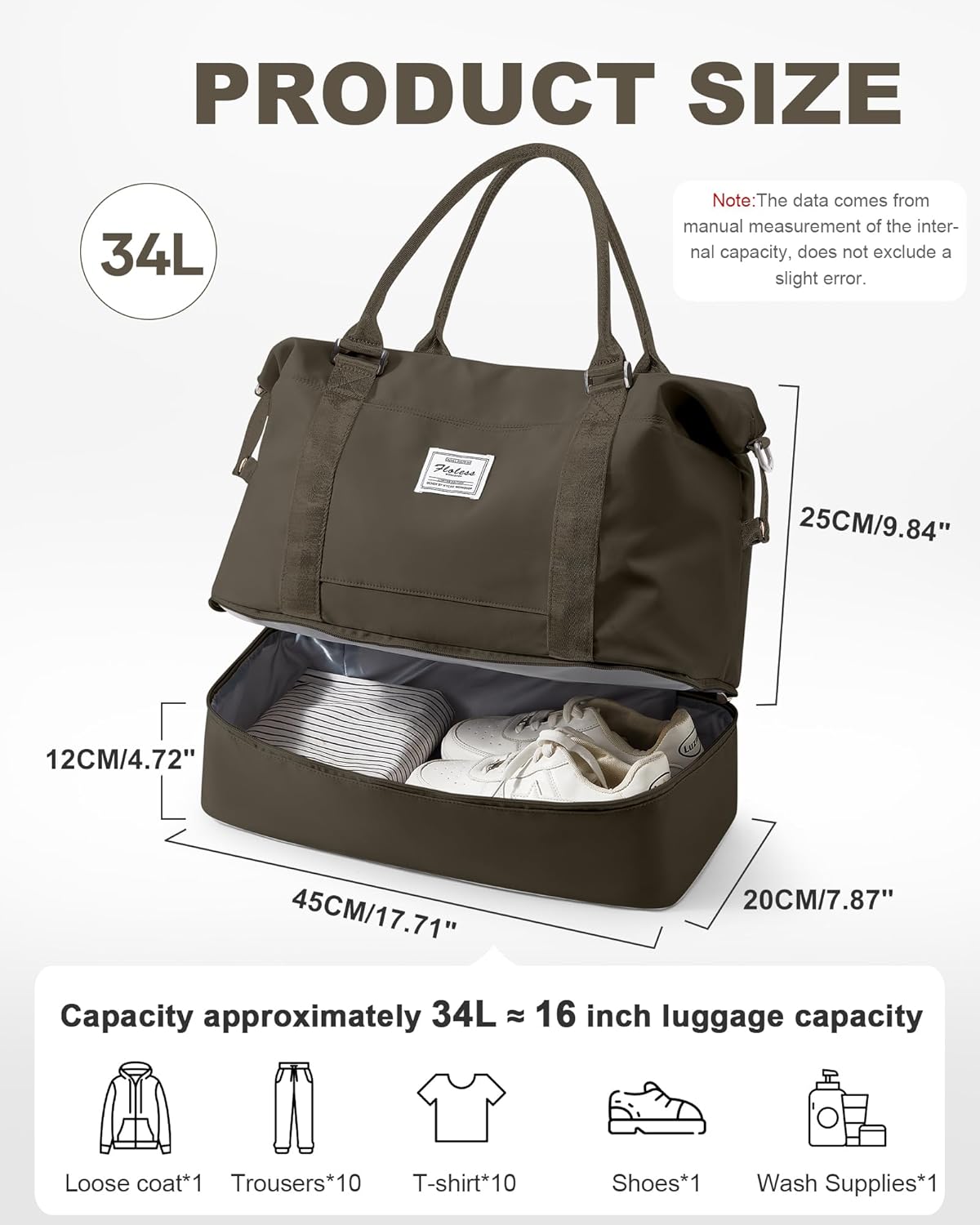 Travel Duffel Bag, 18x14x8 Inches Travel Bag Spirit with Shoes Compartment, Weekender Overnight Bag for Women with Trolley Sleeve, Carry On Bag for Airplanes Sport Tote Gym Bag Black - Colors A